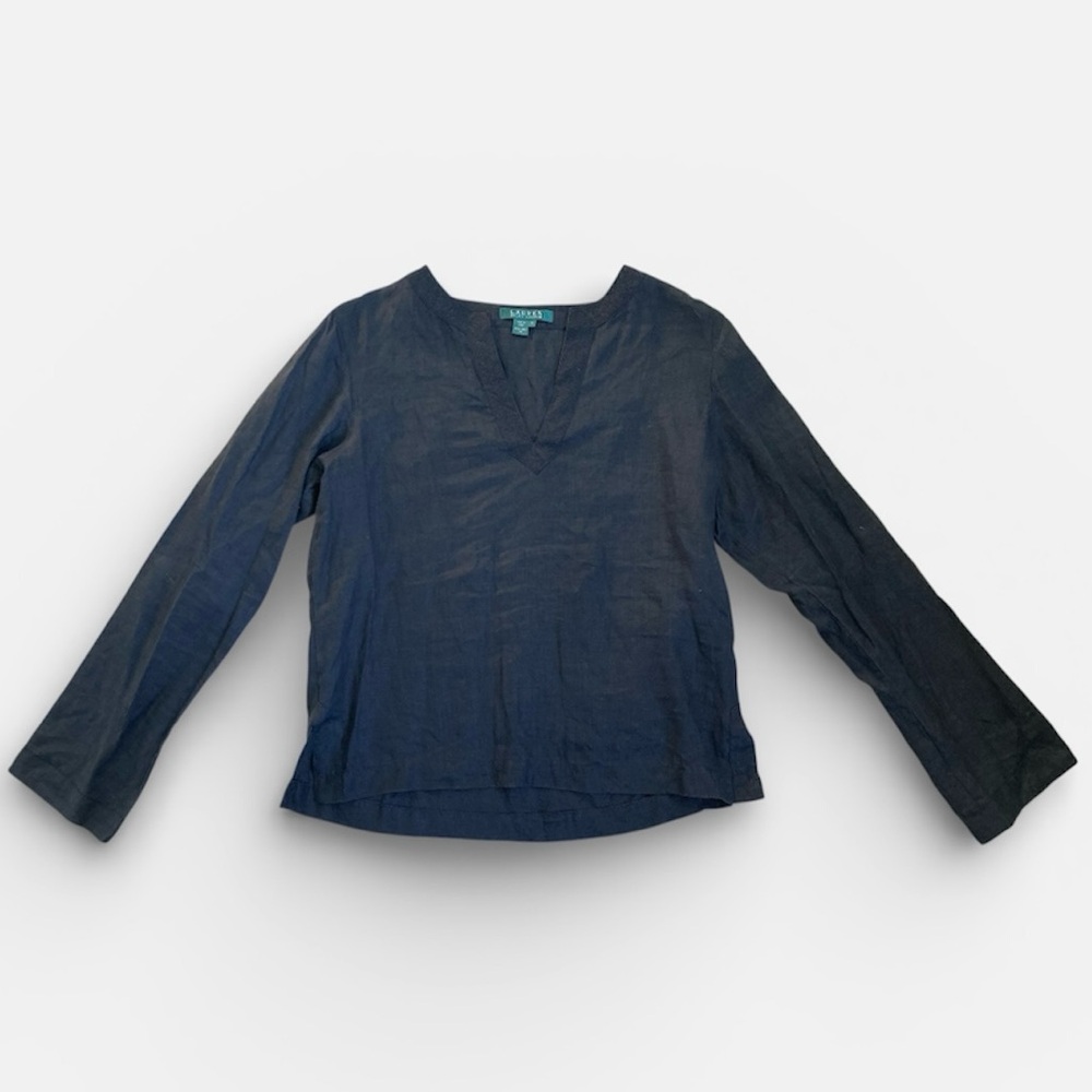 Ralph Lauren Black Embroidered Linen Top